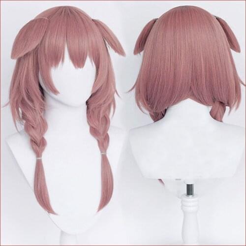 VTuber Cosplay Wig Hololive Inugami Korone Synthetic Hait with Ears Long Pink Brown Braids Holo no Graffiti Synthetic Hair Women