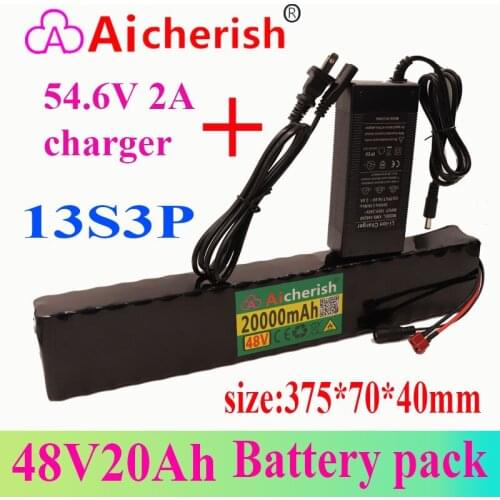 Rechargeable Lithium Ion 18650 Battery 48V 20Ah 13S3P Overdischarge Protection Function Electric Bicycle Scooter+54.6V Charger