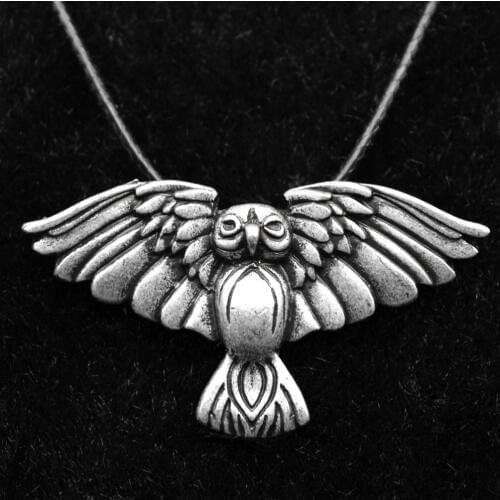 10pcs Handmade Viking Owl Pendant Antique Silver Bird Animal Necklace Charm Amulet Necklace Jewelry SGL-320