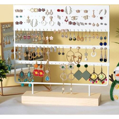 Earring Stand Display Rack 3-Tier Ear Stud Holder Jewelry Organizer Ear 144 Holes with Wood Base