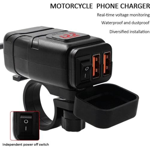 Universal Motorcycle Car Charger Dual QC3.0 Quick Charge 12V Waterproof With Switch Moto Accessories Tool Dropshipping