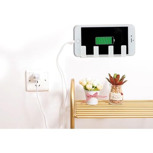 Universal Mobile Phone Bracket Wall Cell Phone Charging Holder 4 Hook Toothbrush Rack Home Storage