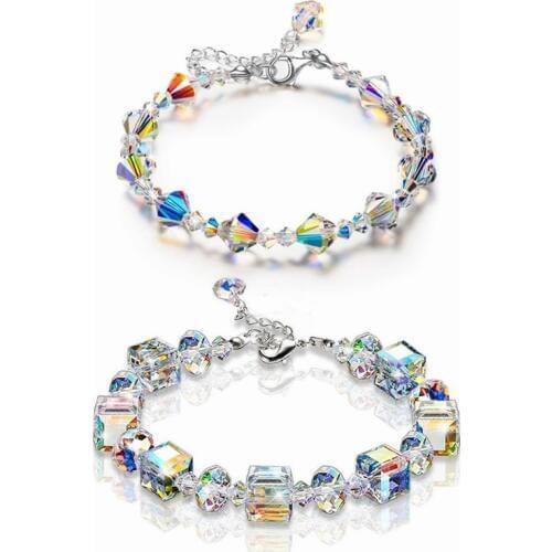 Womens Rings Exquisite Aurora Square Geometric Polygon Beads Crystal Bracelet Womens Tennis Bracelet Charm Jewelry Accessories