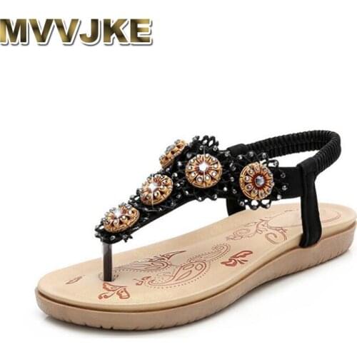 MVVJKEnew women sandals slip-on shoes woman beading fringed lady flats shoes clip-toe flip-flops rome shoes sandalias mujer