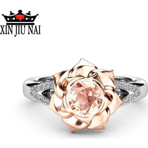 Crystal Female Champagne Flower Engagement Ring Cute Luxury 925 Silver Love Wedding Jewelry Promise Zircon Stone Rings For Women