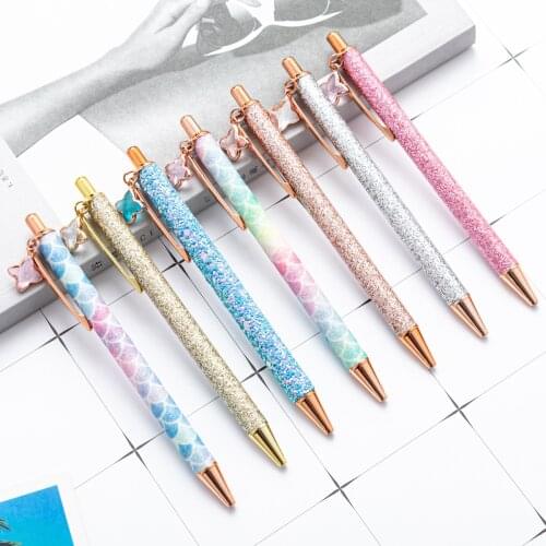 1Pcs 1.0 mm Crystal Rainbow Pendant Ball Pen Luxury Metal Rod Ballpoint Pen Stationery Ballpen Office & School Supplies