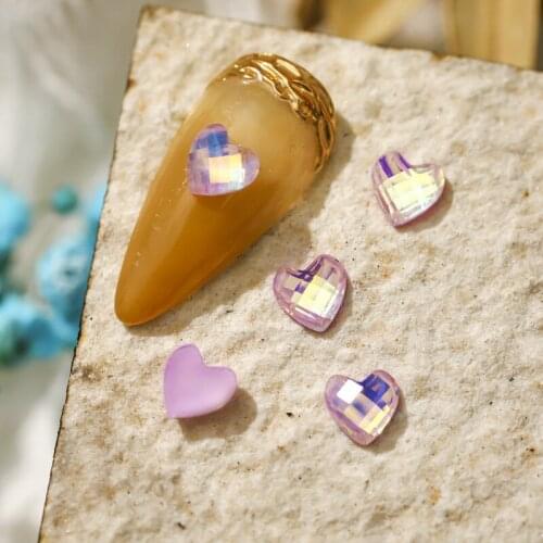 100Pcs Flatback Heart Nail Rhinestones Sparkle Aurora 3D Resin Charms Colorful Luxury Nail Gem Stones Manicure DIY Craft