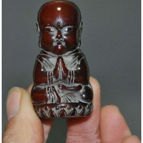 2"Rare Old Ox horn Carved Tibetan Buddhism Ksitigarbha Jizo Monk buddha statue