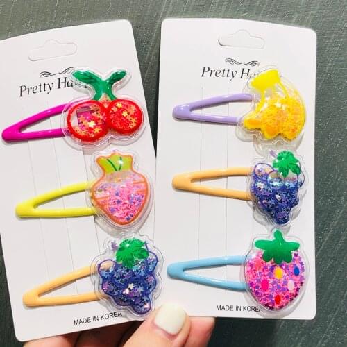 3Pcs Cute Shiny Fruit Strawberry Grape Cherry BB Clip For Girls Kids Handmade Boutique Mini Hairpin Hair Accessories Headwear