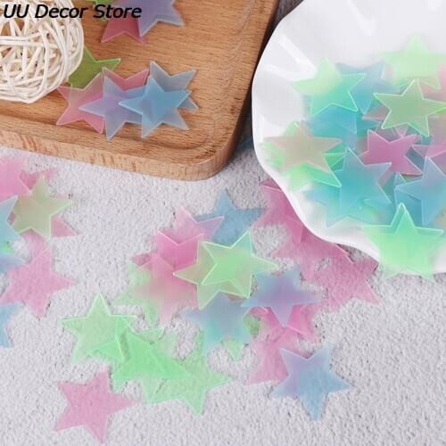 100pcs 3D Stars Glow In Dark Luminous Fluorescent Plastic Wall Sticker Home Decor Decal Wallpaper Decorative Special Festivel