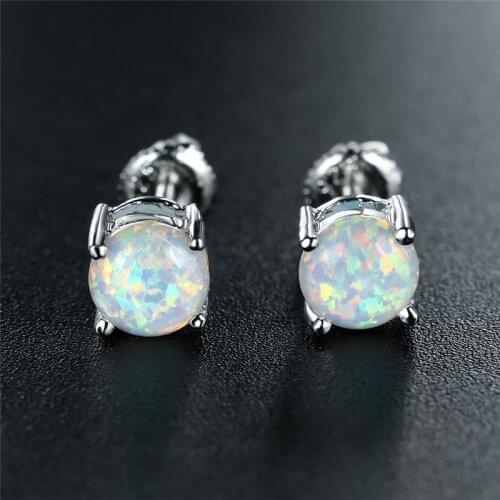 6MM Round Small Stone Earrings Mystic Rainbow Fire Opal Stud Earrings Rose Gold Silver Color Wedding Earrings For Women Jewelry