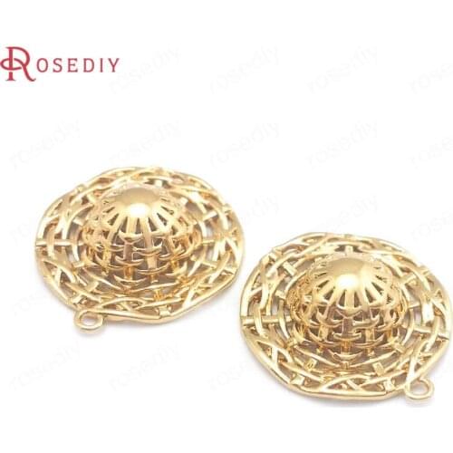 38585)6PCS 22MM 24K Champagne Gold Color Brass Straw Hat Charms Pendants Jewelry Making Supplies Diy Findings Accessories