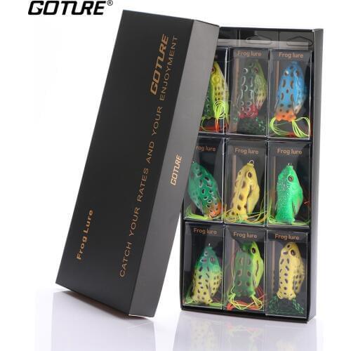 Goture 9pcs Soft Fishing Lure Topwater Frog Lures Silicone Artificial Bait 5.5cm/12.5g with Strong Gift Box Fishing Accessories