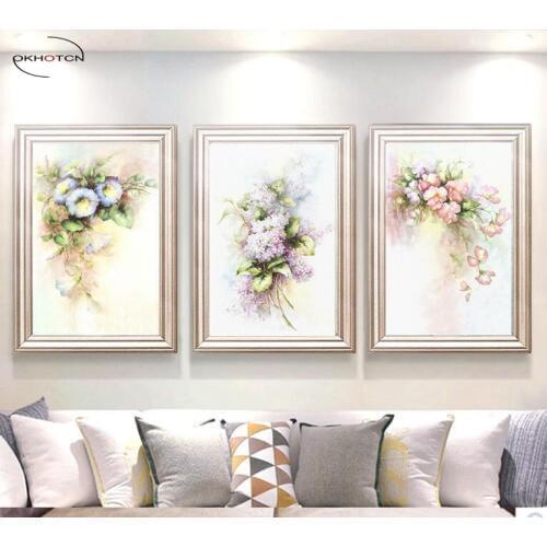 Unframed 3 Pieces/Set Morning Glory Hydrangea Rose Painting On Canvas Wall Art Home Decor HD Printed Poster