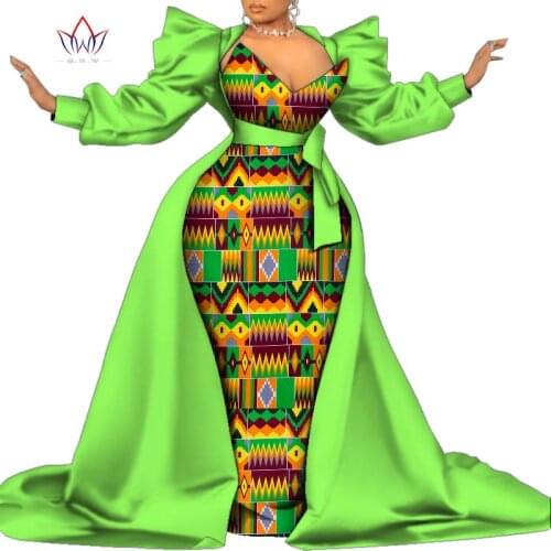 Bintarealwax Plus Size Clothing for Women Dashiki Sexy African Print Dresses Vestidos Floor-Length Ankara Clothing WY9115