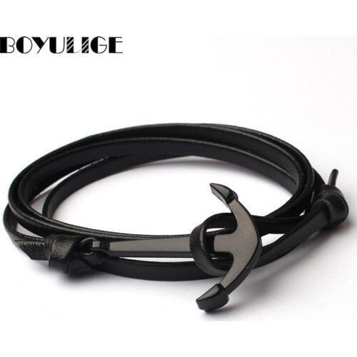 BOYULIGE 2019 Classic Fashion Anchor Bracelet Men Navy Style Braid Multi-layer Rope Leather Bracelets For Men Women Jewelry Gift