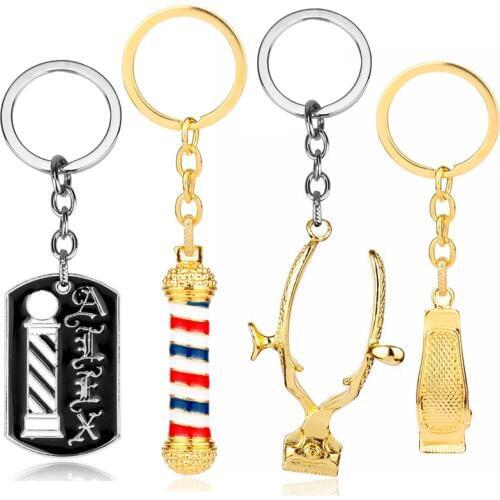 Barber Shop Hair Dresser Tools Keychain 3D Barber Pole Razor Hairclippers Key Chains Creative Trinkets Souvenir