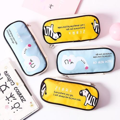 PU Koran Cat Cute Kawaii Big Large Capacity Pencil Case Bag Pencil Pouch School Supplies Stationer