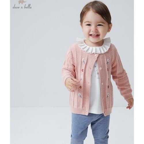 DBM18294 dave bella autumn infant baby girls fashion floral embroidery cardigan kids toddler coat children cute knitted sweater