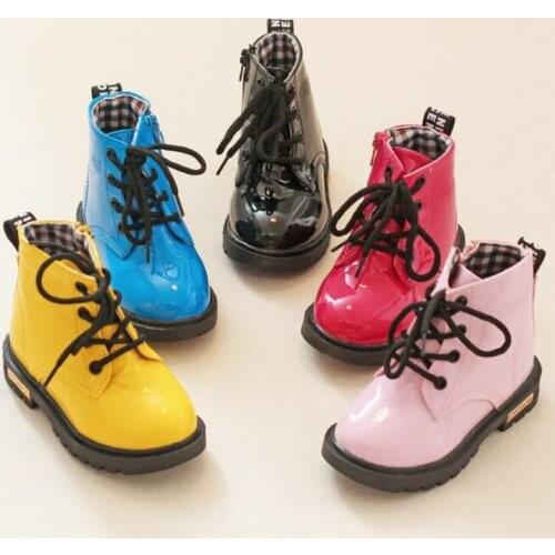 Spring Autumn Patent Leather Children Boots Boys Girls Waterproof Boots Kids Shoes Warm Plush Snow Boots Toddler Sneakers