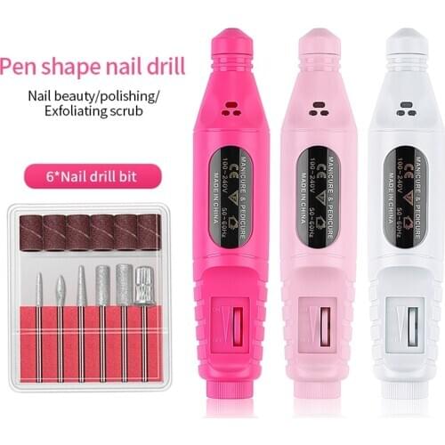 1 Set Electric Nail Drill Machine Pen Apparatus for Manicure Milling Cutters with 6 Bits Nail Sander Pedicure Tool Manicure Kit