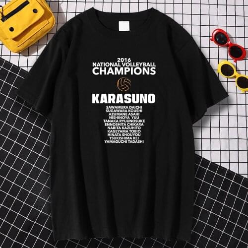 Cotton Haikyuu Karasuno Champions White Letter Print Men T Shirt Harajuku Loose T-Shirt 2021 T Shirts Gothic Soft Tee Shirts