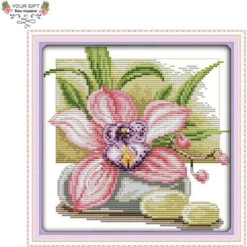 Joy Sunday H563 14CT 11CT Counted and Stamped Home Decor Pink Daffodil Needlepoint Needlework Embroidery Cross Stitch kits