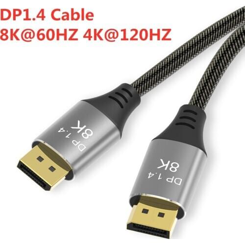 DisplayPort Cable Ultra HD 8K 4K Copper Cord DP 1.4 HBR3 8K@60Hz 4K@144Hz 32.4Gbps HDCP 3D Slim and Flexible DP to DP Cable