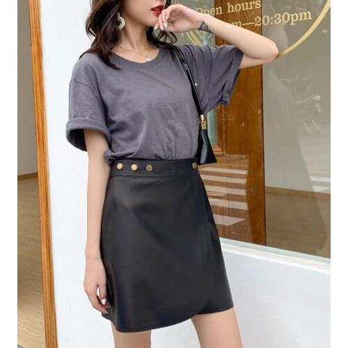Mini Skirts Sexy Women 2021 Korean Fashion High waist Black Sheepskin Leather Skirts womens high quality Plus size