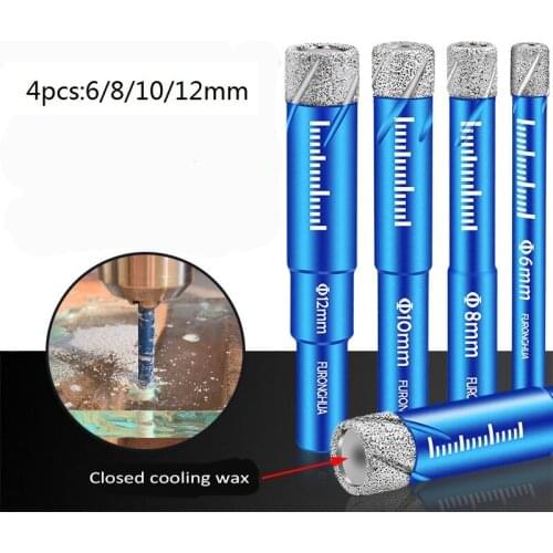 4Pcs Brazed Dry Drill Multifunction Marble Vitrified Brick Granite Glass Eye Dryer Open Hole 6MM 8MM 10MM 12MM