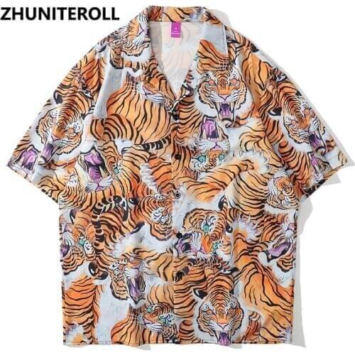 Fashion Summer Hawaiian Beach Shirts Multi Tiger Print Hip Hop Button Shirt Mens Casual Short Sleeve Holiday Party Blouse Tops