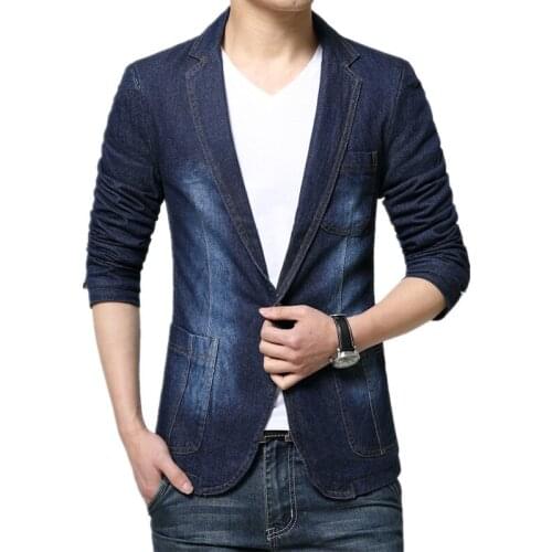 2021 Brand Blazer Men Fashion Denim Jacket Coat Slim Fit Business Casual Autumn Jeans Cowboy Dress Suit