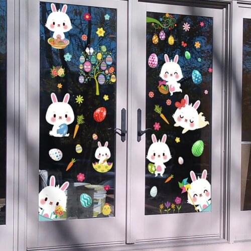 9Pcs/Set Wall Sticker Easter Bunny Pattern Eco-friendly PVC Cartoon Easter Bunny Murals for Door Wall Sticker