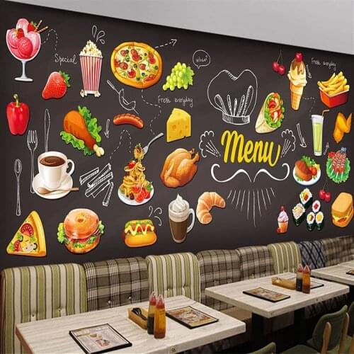 Custom Any Size Mural Wallpaper 3D Hand-Painted Foods Western Restaurant Fast Food Shop Background Wall Decor 3D Wall Painting