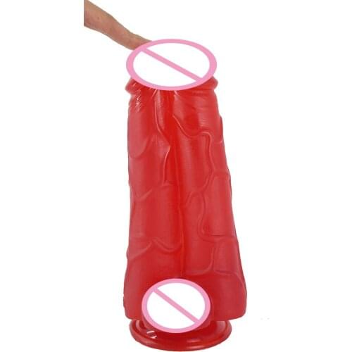 NNSX Conjoined Penis Wine Red Blood Vein Deep Texture Siamese Double Dildo With Suction Cup 4 Testicles Sex Toys for Woman Man