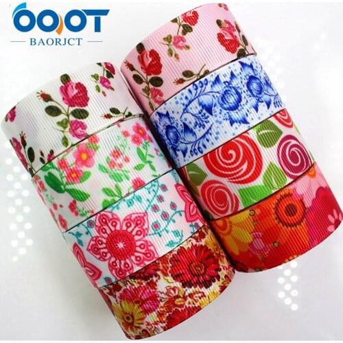 OOOT BAORJCT 175232 22mm 10yard Flower Ribbons Thermal transfer Printed grosgrain Wedding Accessories DIY handmade material