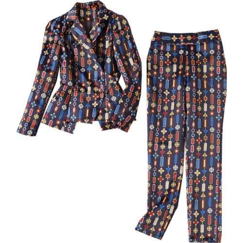 Autumn The New Color 2 piece set women Office style Suit coat +pencil Nine pants elegant Slim Two-piece set S-XL