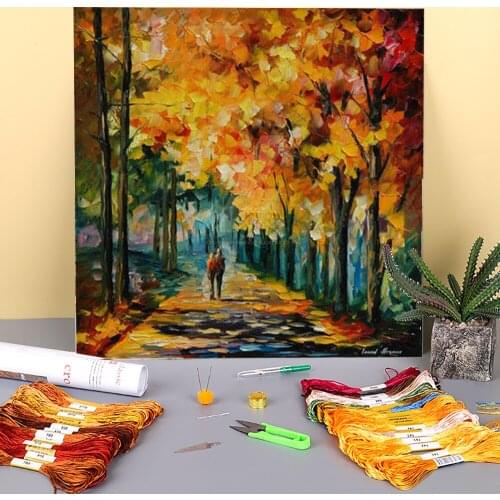 Autumn Colors Printed Fabric 11CT Cross-Stitch Full Kit DIY Embroidery DMC Threads Handiwork Sewing Painting Package