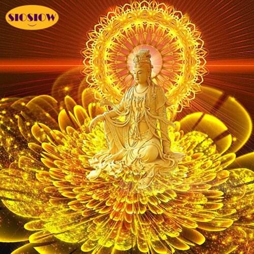 Full Drill 5D DIY Religious Diamond Painting Gold Kwan Yin Bodhisattva Ksitigarbha 3D Daimond Mosaic Embroidery Cross Stitch Set