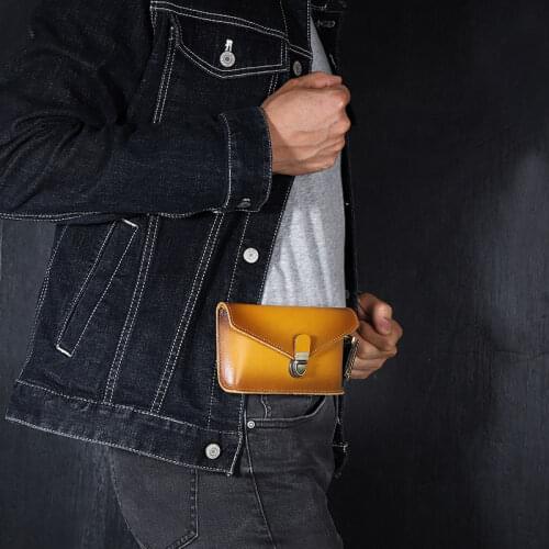 Fanny Waist Bag Men Genuine Leather Belt Bum Leg Hip Packs for Men 6-7.5inch Cell Phone Cigarette Lighter Box Case Outdoor Pouch