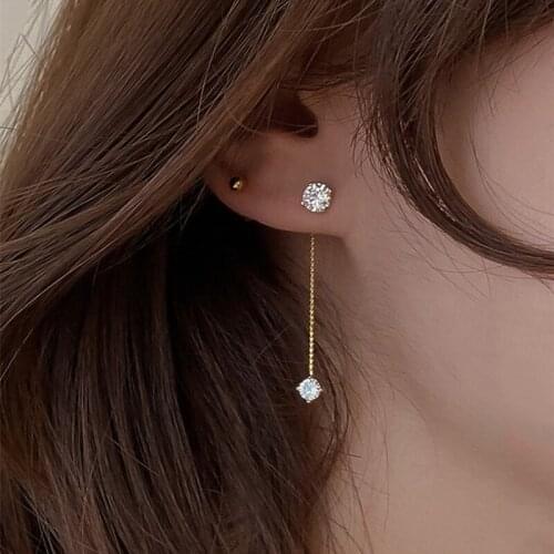 Simple Exquisite Shining Zircon Long Earrings For Women Front And Back Delicate Korean Fashion 2021 New Jewelry Wholesale