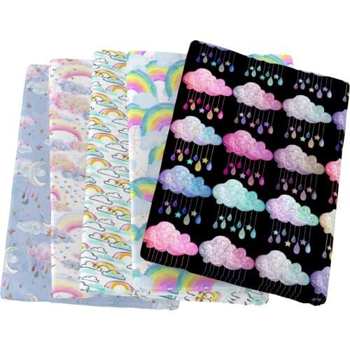 Rainbow Moon Raining Clouds Polyester Cotton Fabric Sewing Quilting Needlework Material DIY Cloth,1Yc14100