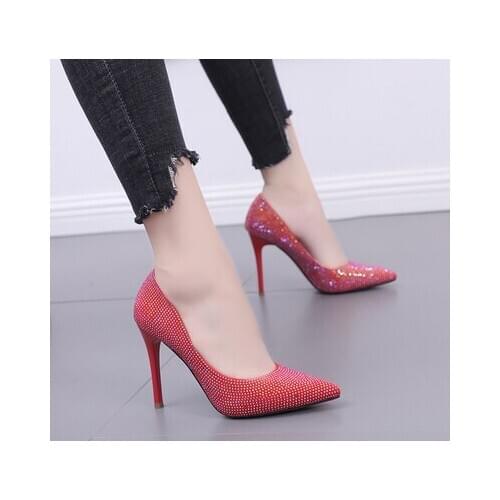 Crystal Women Pumps Nightclub Party Wedding Shoes High Heel 10CM Pointed Toe Chaussure Femme Ladies Shoes Lady Wedding Shoes