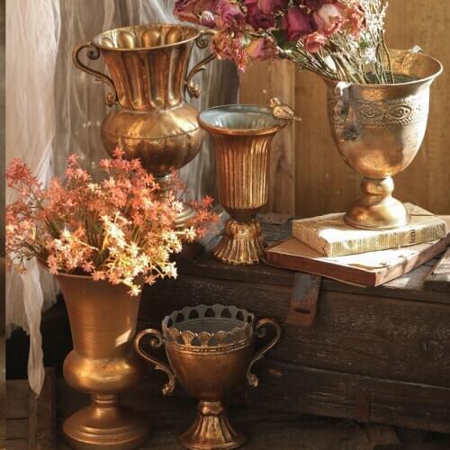 Versailles Garden Nostalgic Vintage Goblet Iron Vase Decor Flower Pot Romantic Wedding Banquet Table Layout Decoration Ornaments