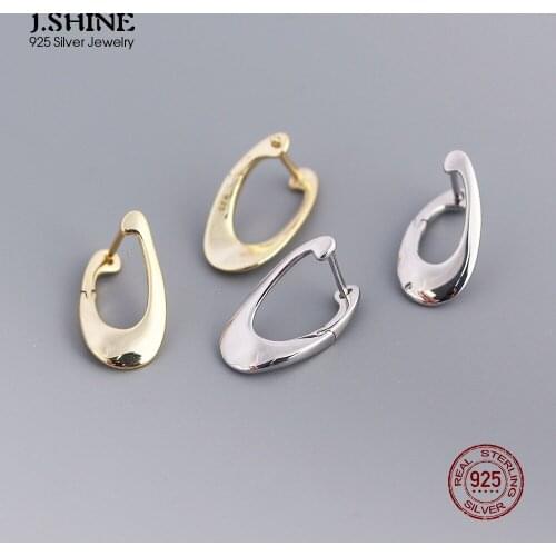 JShine Minimalist Pure S925 Sterling Silver Stud Earrings Streamline Glossy Geometric Ear Buckle Earrings for Women Anti Allergy