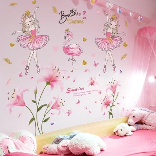 [shijuekongjian] Flower Bike Wall Stickersl DIY Girl Flamingo Wall Decals for Kids Bedroom Baby Room Nursery House Decoration