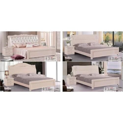 Modern european solid wood bed Fashion Carved leather french bedroom set furniture king size HC0038