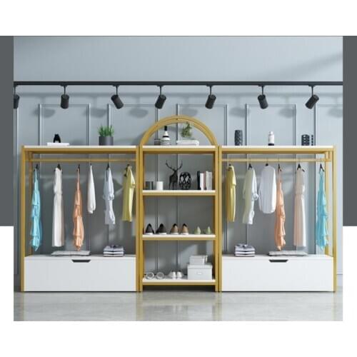 Display rack of clothing store floor type combined iron double deck shelf store shelf