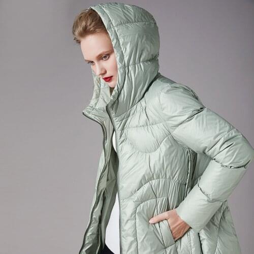 Waterproof Down Coat Women Thick 90% White Duck Down Zipper Hooded High-quality Womens Down Jacket Long Outwear green