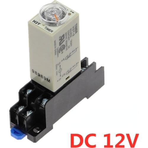 Power-on Delay Rotary Knob DPDT 1S/5S/10S/30S/60S/3M/5M/10M/30M Timer Timing Time Relay AC/DC 12V H3Y-2 With Base Socket PYF08A